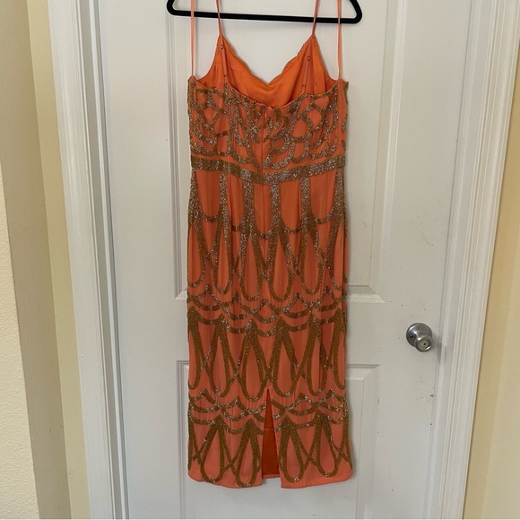 Virgo Lounge Orange Dress with Gold Metallic Beading - Picture 5 of 7
